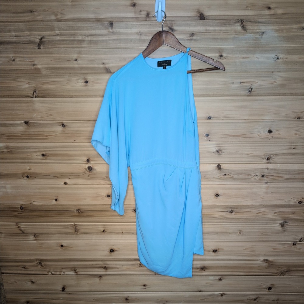 Michael Costello x REVOLVE Light Blue One Shoulder Cape Sleeve Mini Dress XS